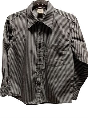 Junior Boys Black and White Pinstripe Button Down Shirt- Size 16